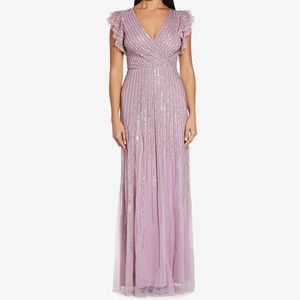 // adrianna papell // sequin flutter sleeve gown in moonlight